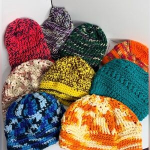 Lot of 9 Handmade Crochet Knit Hats Small Size Multi-Color Beanies